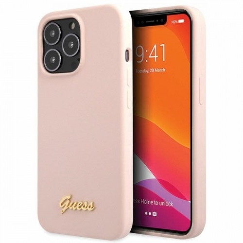 Guess GUHCP13XLSLMGLP iPhone 13 Pro Max 6.7" jasnoróżowy|light pink hardcase Silicone Script Gold Logo image 1