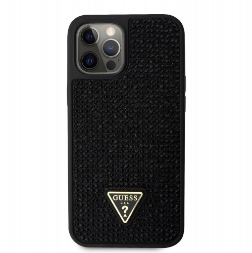 Guess Rhinestones Triangle Metal Logo Case for iPhone 12 Pro Max Black image 1