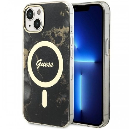 Guess GUHMP14SHTMRSK iPhone 14 6.1" czarny|black hardcase Golden Marble MagSafe image 1