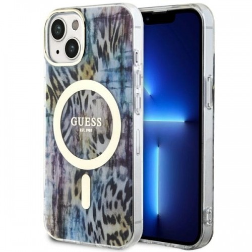 Guess GUHMP14SHLEOPWB iPhone 14 6.1" niebieski|blue hardcase Leopard MagSafe image 1