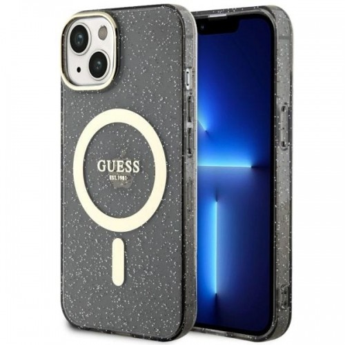 Guess GUHMP14SHCMCGK iPhone 14 6.1" czarny|black hardcase Glitter Gold MagSafe image 1