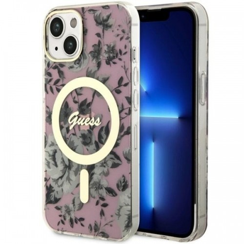 Guess GUHMP14SHCFWSP iPhone 14 6.1" różowy|pink hardcase Flower MagSafe image 1