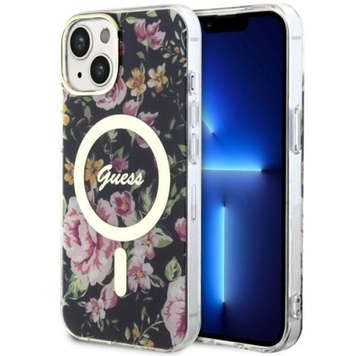 Guess GUHMP14SHCFWSK iPhone 14 6.1" czarny|black hardcase Flower MagSafe image 1