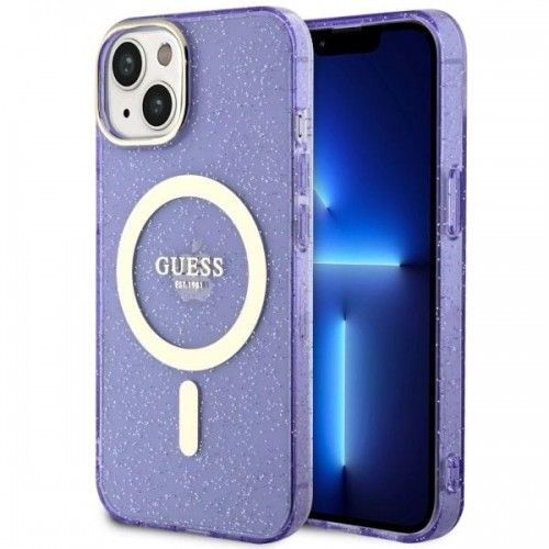 Guess GUHMP14MHCMCGU iPhone 14 Plus 6.7" purpurowy|purple hardcase Glitter Gold MagSafe image 1