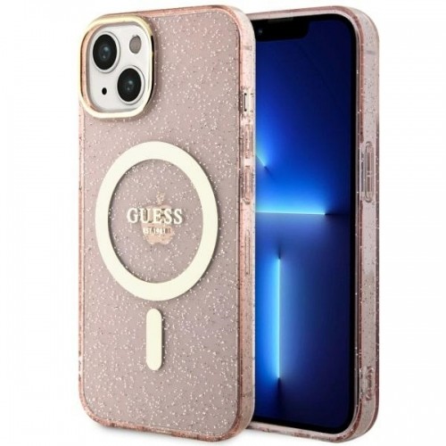 Guess GUHMP14MHCMCGP iPhone 14 Plus 6.7" różowy|pink hardcase Glitter Gold MagSafe image 1