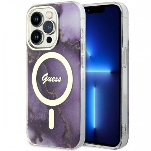 Guess GUHMP14LHTMRSU iPhone 14 Pro 6.1" purpurowy|purple hardcase Golden Marble MagSafe image 1