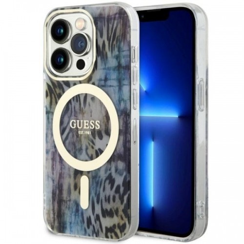 Guess GUHMP14LHLEOPWB iPhone 14 Pro 6.1" niebieski|blue hardcase Leopard MagSafe image 1