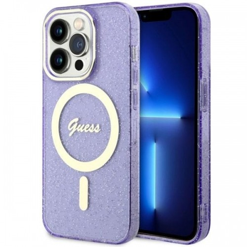Guess GUHMP14LHCMCGU iPhone 14 Pro 6.1" purpurowy|purple hardcase Glitter Gold MagSafe image 1
