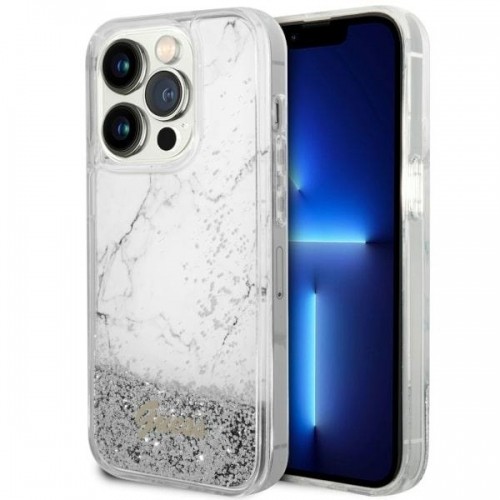 Guess GUHCP14LLCSGSGH iPhone 14 Pro 6.1" biały|white hardcase Liquid Glitter Marble image 1