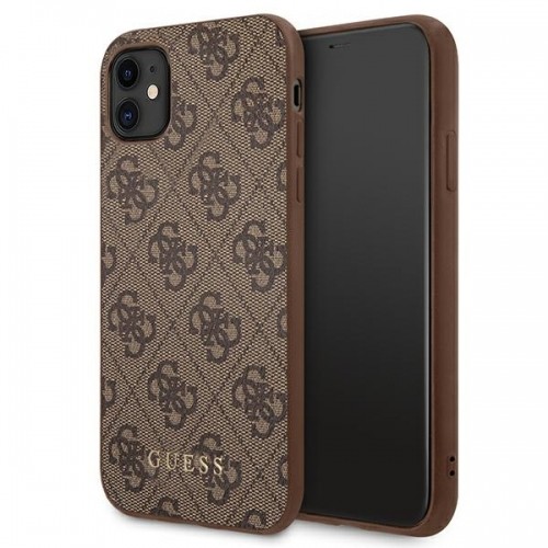Guess GUHCN61G4GFBR iPhone 11 6,1" brązowy|brown hard case 4G Metal Gold Logo image 1