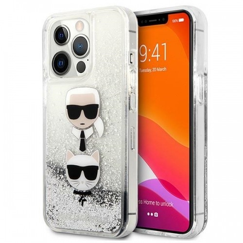 Karl Lagerfeld KLHCP13XKICGLS iPhone 13 Pro Max 6,7" srebrny|silver hardcase Liquid Glitter Karl&Choupette Head image 1