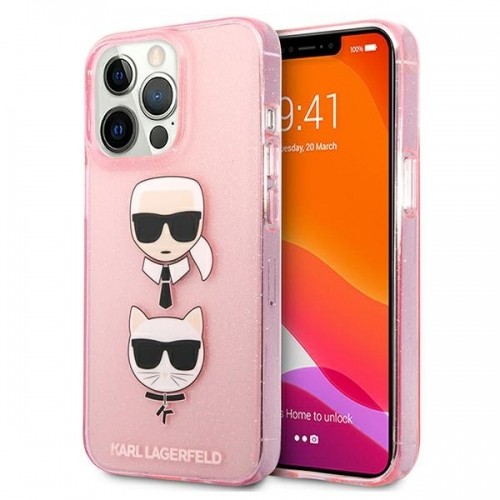 Karl Lagerfeld KLHCP13LKCTUGLP iPhone 13 Pro | 13 6,1" różowy|pink hardcase Glitter Karl`s & Choupette image 1