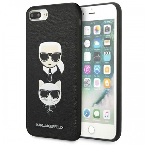 Karl Lagerfeld KLHCI8LSAKICKCBK iPhone 7 Plus | 8 Plus czarny|black hardcase Saffiano Karl&Choupette Head image 1