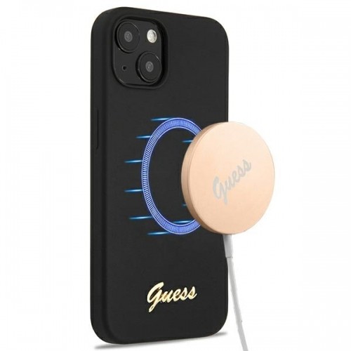 Guess GUHMP13MLSLMGBK iPhone 13 6,1" black|czarny hardcase Silicone Script Gold Logo Magsafe image 1