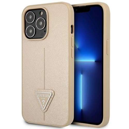 Guess GUHCP14XPSATLE iPhone 14 Pro Max 6,7" beżowy|beige hardcase SaffianoTriangle Logo image 1