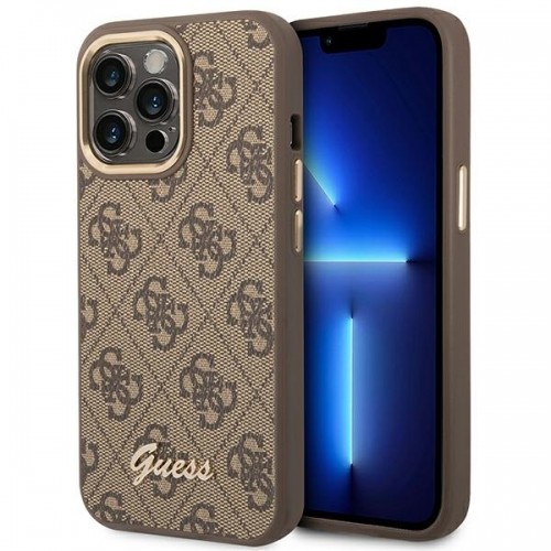 Guess GUHCP14XHG4SHW iPhone 14 Pro Max 6,7" brązowy|brown hard case 4G Vintage Gold Logo image 1