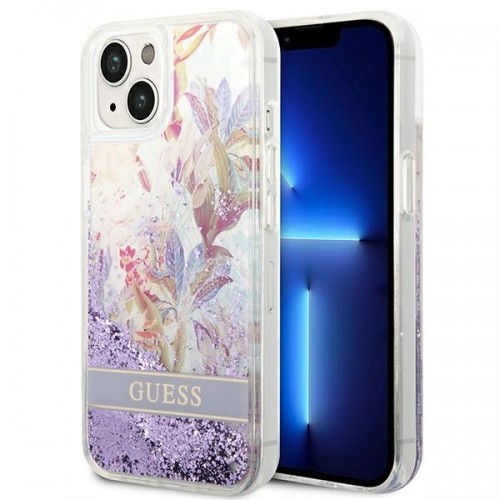 Guess GUHCP14SLFLSU iPhone 14 6,1" fioletowy|purple hardcase Flower Liquid Glitter image 1