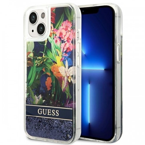 Guess GUHCP14SLFLSB iPhone 14 6,1" niebieski|blue hardcase Flower Liquid Glitter image 1