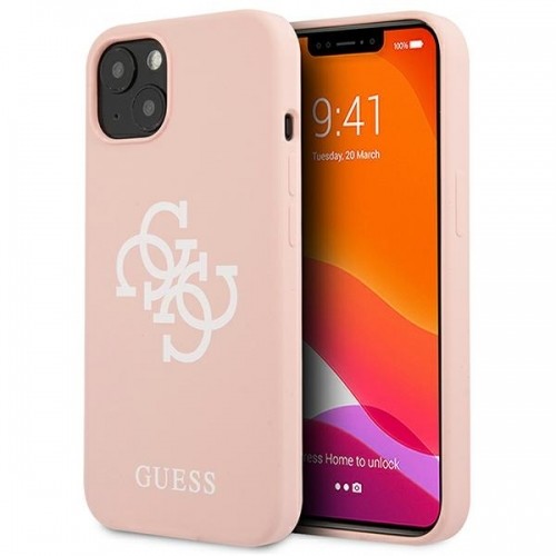 Guess GUHCP13SLS4GWPI iPhone 13 mini 5,4" różowy|pink hard case Silicone 4G Logo image 1
