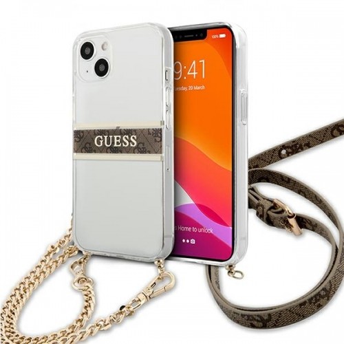 Guess GUHCP13SKC4GBGO iPhone 13 mini 5,4" Transparent hardcase 4G Brown Strap Gold Chain image 1