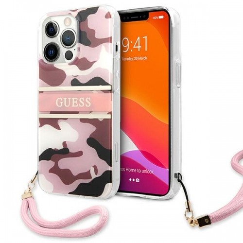 Guess GUHCP13LKCABPI iPhone 13 Pro | 13 6,1" różowy|pink hardcase Camo Strap Collection image 1