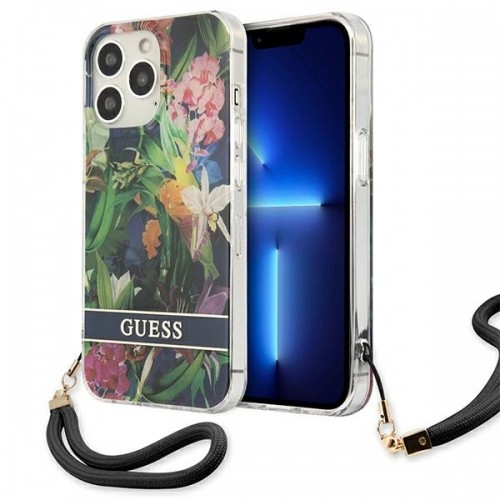 Guess GUHCP13LHFLSB iPhone 13 Pro | 13 6,1" niebieski|blue hardcase Flower Strap image 1