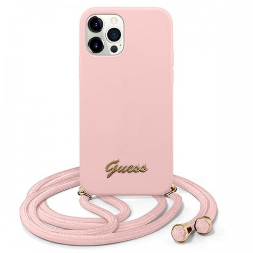 Guess GUHCP12LLSCLMGLP iPhone 12 Pro Max 6,7" różowy|pink hardcase Metal Logo Cord image 1