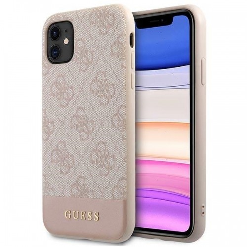 Guess GUHCN61G4GLPI iPhone 11 6,1" | Xr różowy|pink hard case 4G Stripe Collection image 1