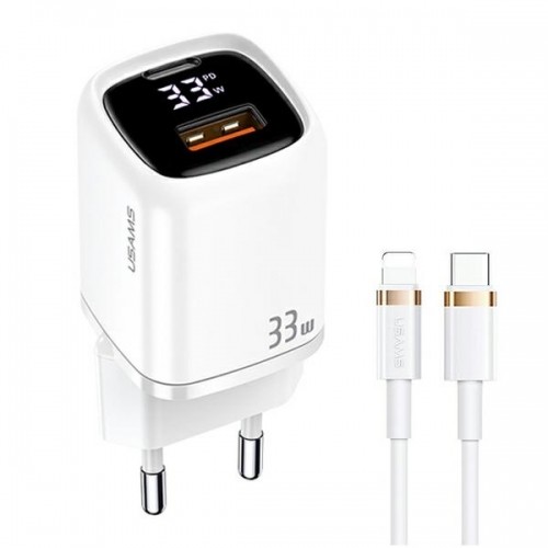 USAMS Ład. siec. 1xUSB-C+1xUSB T46 33W PD3.0 +QC3.0 Fast Charging +kabel U63 USB-C|Lightning biały|white UDTZ02 (USAMS-UD) image 1