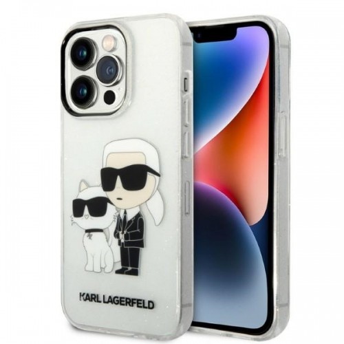 Karl Lagerfeld IML Glitter Karl and Choupette NFT Case for iPhone 14 Pro Transparent image 1