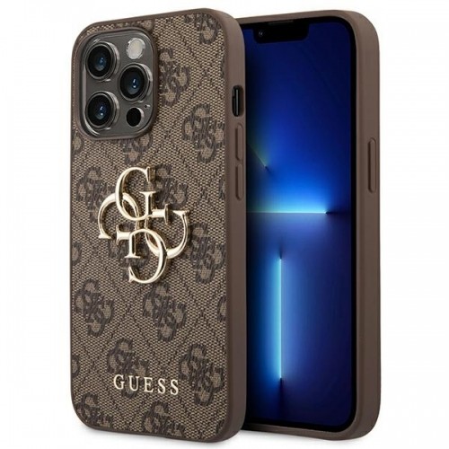 Guess PU 4G Metal Logo Case for iPhone 14 Pro Max Brown image 1