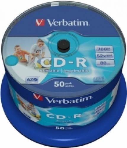 Matricas CD-R AZO Verbatim 700MB 1x- 52x Wide Printable non ID,50 Pack Spindle image 1