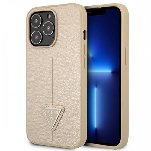 Guess PU Saffiano Triangle Case for iPhone 13 Pro Beige image 1