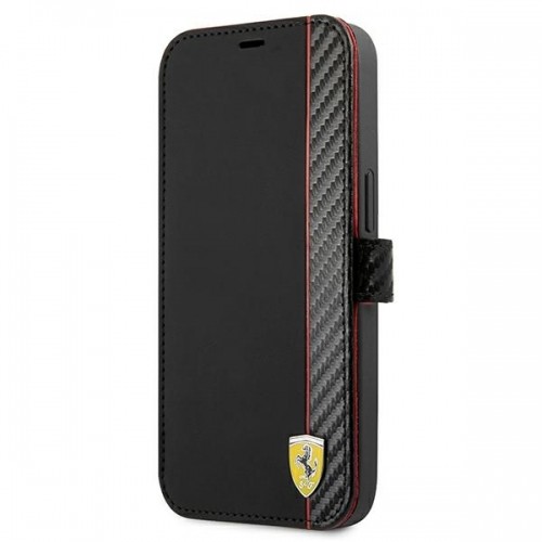 FESAXFLBKP13SBK Ferrari Smooth and Carbon Effect Book Case for iPhone 13 Mini Black image 1