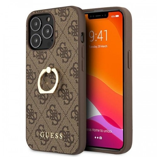 GUHCP13L4GMRBR Guess PU 4G Ring Case for iPhone 13 Pro Brown image 1