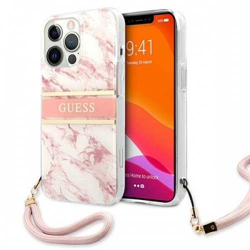 GUHCP13XKMABPI Guess TPU Marble Stripe Case for iPhone 13 Max Pink image 1