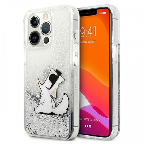 KLHCP13XGCFS Karl Lagerfeld Liquid Glitter Choupette Eat Case for iPhone 13 Pro Max Silver image 1