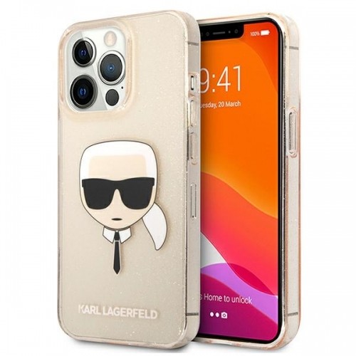 KLHCP13LKHTUGLGO Karl Lagerfeld TPU Full Glitter Karl Head Case for iPhone 13 Pro Gold image 1