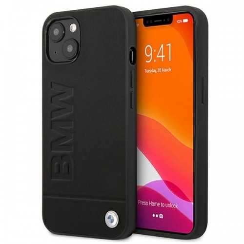 BMHCP13MSLLBK BMW Leather Hot Stamp Case for iPhone 13 Black image 1