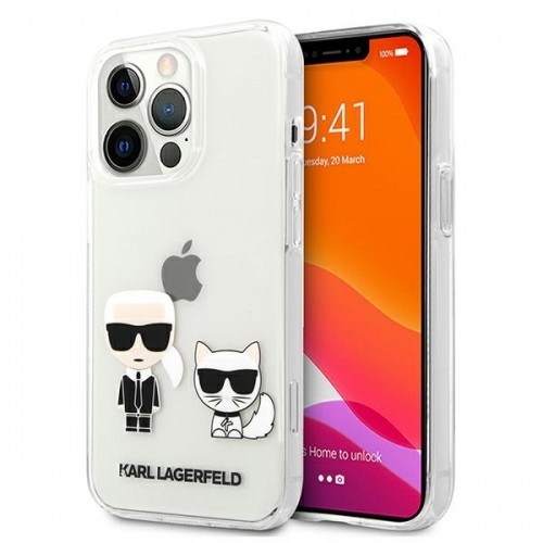 KLHCP13XCKTR Karl Lagerfeld PC|TPU Ikonik Karl and Choupette Case for iPhone 13 Pro Max Transparent image 1
