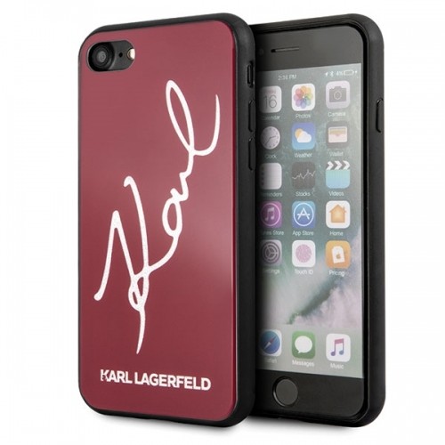 Karl Lagerfeld KLHCI8DLKSRE Signature Glitter Silicone Cover Aizsargapvalks Apple iPhone 7 | 8 | SE 2020 Sarkans image 1