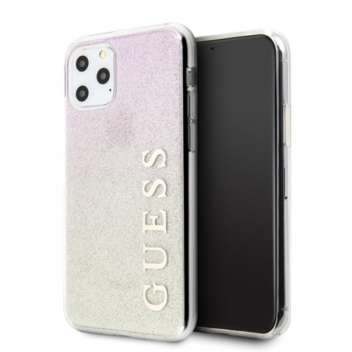 Guess GUHCN58PCUGLGPI Hard Gradient Glitter Case Aizsargapvalks Priekš Apple iPhone 11 Pro Rozā - Zeltains image 1