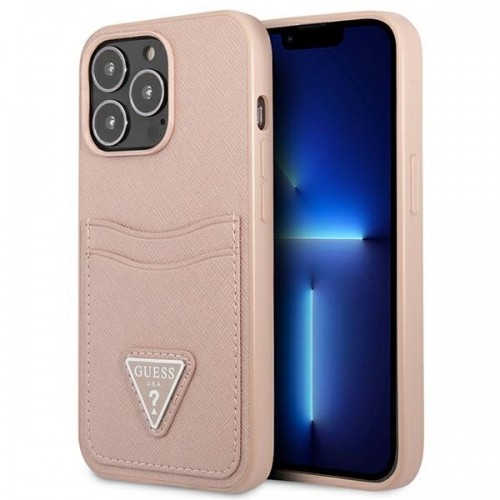 Guess Saffiano Double Card Case for iPhone 13 Pro Pink image 1