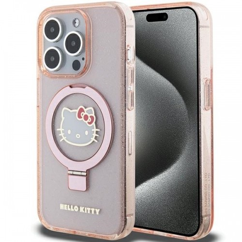 Hello Kitty HKHMP15LHRSGEP iPhone 15 Pro 6.1" różowy|pink hardcase Ring Stand Glitter Electrop Logo MagSafe image 1