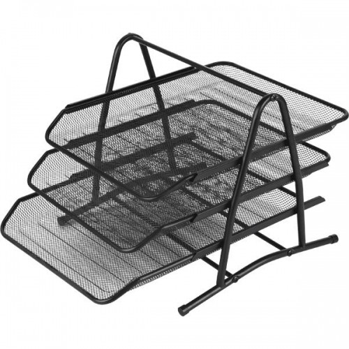 Horizontāls metāla plauktu komplekts uz statīva ar 3 nodalījumiem deVente, A4, melns image 1