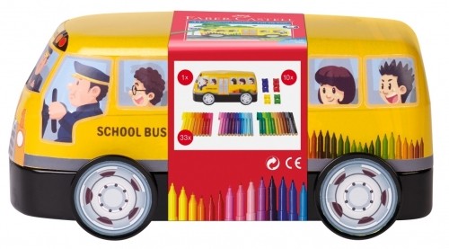Flomāsteri Faber-Castell Skolas autobuss, saspraužamie, metāla kastītē, 33 krāsas image 1