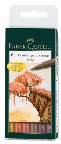 Flomasteri ar otas uzgali Faber-Castell Pitt Artist Pen, 6gab/iep, brūno toņu asorti image 1