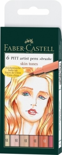 Flomasteri ar otas uzgali Faber-Castell Pitt Artist pen, 6 gab. ādas toņi image 1