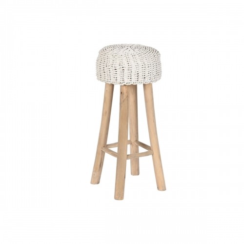 Stool Home ESPRIT White Natural Teak Fibre 32 x 32 x 75 cm image 1