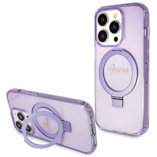 Guess GUHMP13XHRSGSU iPhone 13 Pro Max 6.1" fioletowy|purple hardcase Ring Stand Script Glitter MagSafe image 1